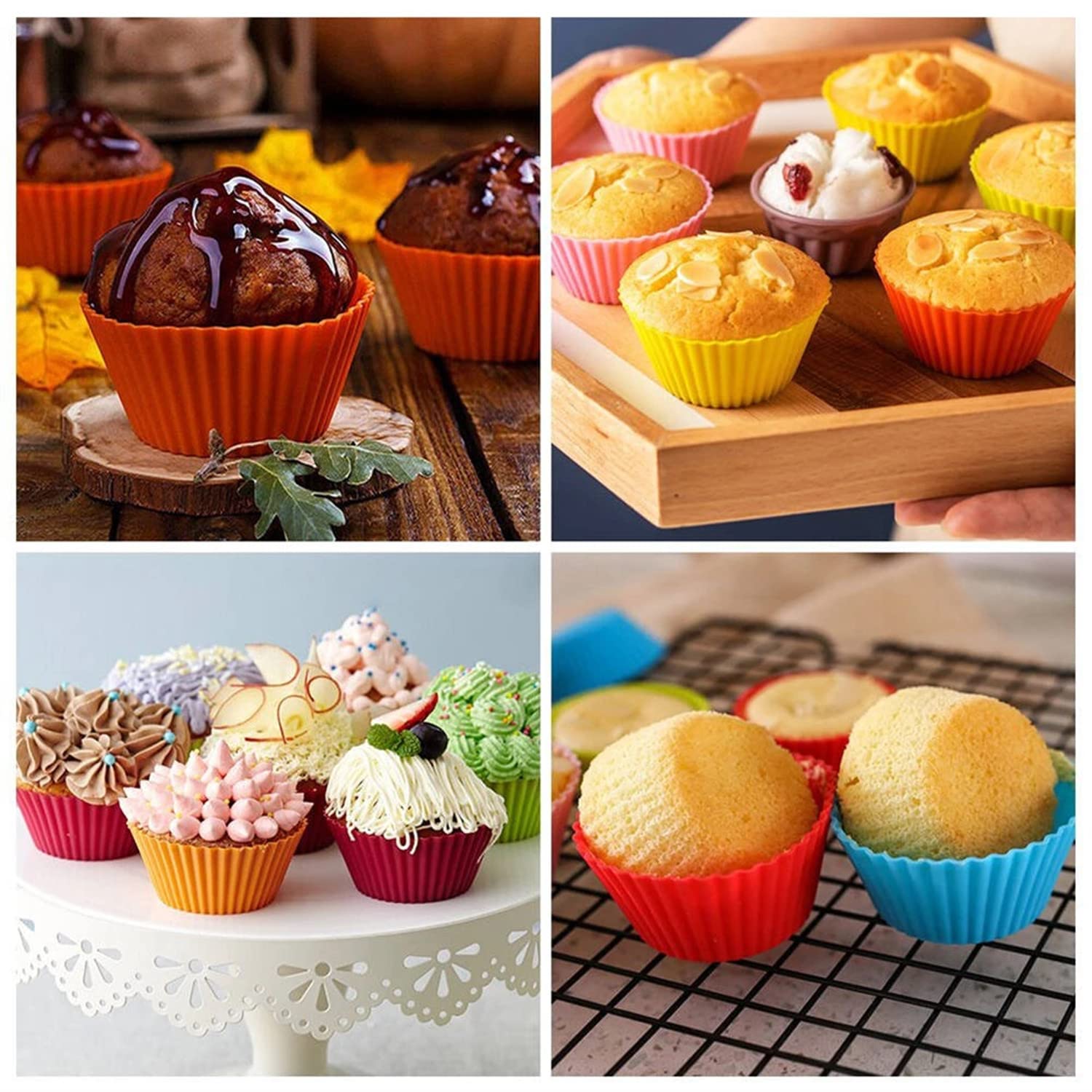 Silicone Cupcake Liners 24PCS,Reusable Non-Stick Muffin Cup Cake Molds Standard,Baking Cup Liners,6 Colors to Choose from