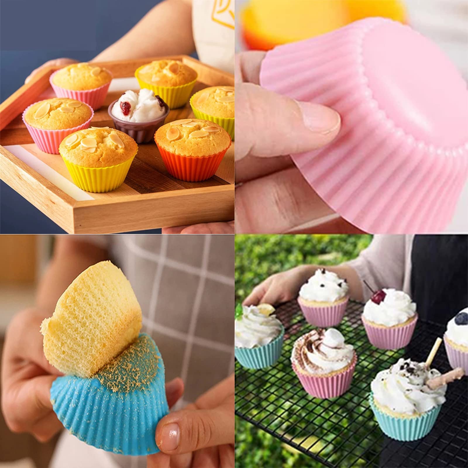 Silicone Cupcake Liners 24PCS,Reusable Non-Stick Muffin Cup Cake Molds Standard,Baking Cup Liners,6 Colors to Choose from