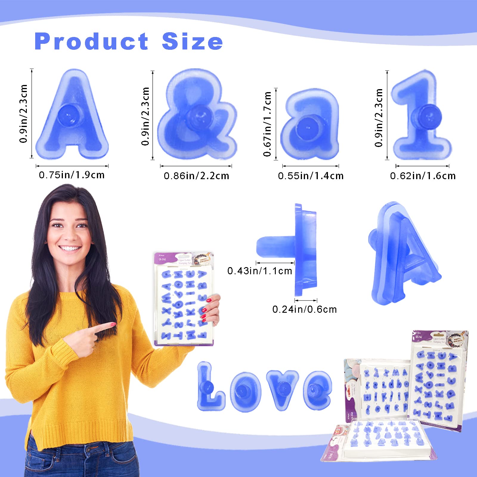 78Pcs Alphabet Cake Stamp Upper and Lower Case Fun Characters, Edible Cookie Stamp Embossed Alphabet Number Tool, Food Grade Fondant Letter Cutters for DIY Cake Biscuit Decorating