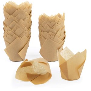 framendino, pack of 150 tulip shaped baking cups brown color baking cupcake wrappers grease proof muffin paper liners for birthday party wedding supply decor
