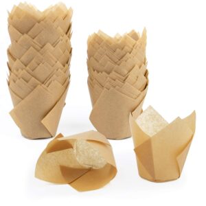 Framendino, Pack of 150 Tulip Shaped Baking Cups Brown Color Baking Cupcake Wrappers Grease Proof Muffin Paper Liners for Birthday Party Wedding Supply Decor