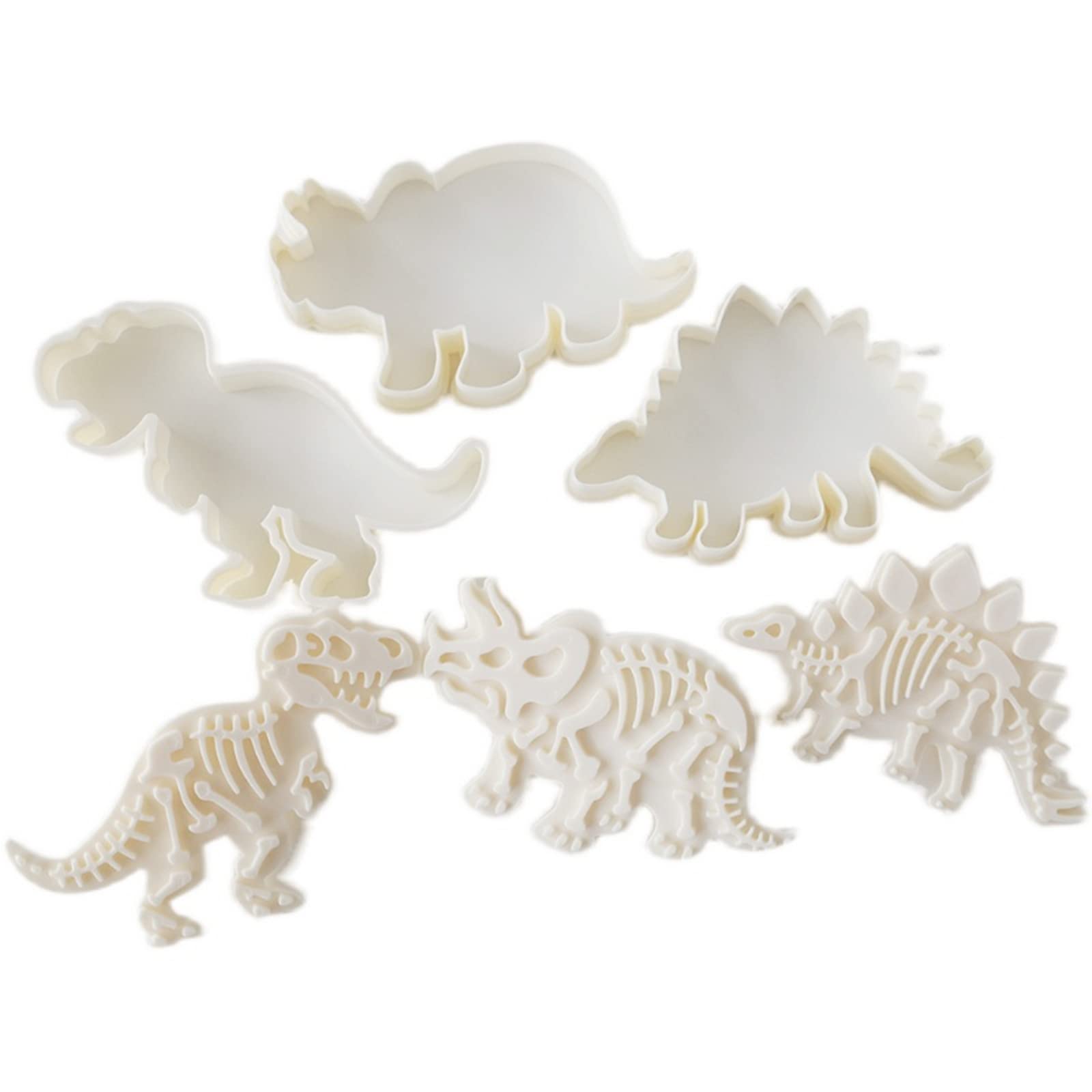 Elesinsoz 3 Set Dinosaur Cookie Cutters Dino Biscuit Sandwich Fondant Vegetable Fruit Food Playdoh Stamp Embosser Press Mold with T-Rex Stegosaurus Triceratops Skeleton Fossil Bones