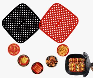 2 packairfryer silicone liners,none stick 8 inch air fryer liner square mat, reusable air fryer insert, fits 3-5 qt air fryer pot parchment paper replacement liners, microwave safe, dishwasher safe