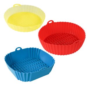 3 pack air fryer silicone liners pot, round & square food grade air fryer accessories, 8 inch reusable baking tray oven accessories, air fryer silicone basket bowl, no need to clean fryer(for 5 to 6q)
