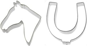 western horse cookie cutter 2 piece set from the cookie cutter shop - horseshoe & horse head cookie cutters – tin plated steel cookie cutters