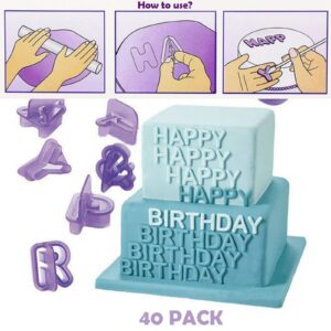 Cookie Cutters- 40pcs Small Alphabet Letter Number Cookie Cutter Set 1'' Plastic Cute Cookie Cutters Mold Tools for DIY Cakes Muffins Fondant Sugar Biscuit Baking Clay Craft (Purple)