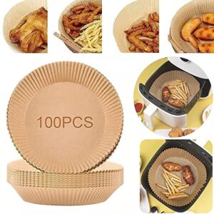air fryer disposable paper liner, 100pcs non-stick air fryer round liners, baking paper for air fryer oil-proof, water-proof, food grade parchment paper for baking roasting microwave