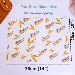 Wax Paper Sheets Sandwich Wrap Paper - 10x14" Food Wrapping Paper Liners, Grease Resistant Picnic Paper Sheets for Basket Bread Restaurants BBQs Parties (100Pcs)