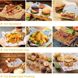 Wax Paper Sheets Sandwich Wrap Paper - 10x14" Food Wrapping Paper Liners, Grease Resistant Picnic Paper Sheets for Basket Bread Restaurants BBQs Parties (100Pcs)