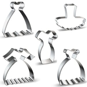 Dress Shaped Cookie Cutters Set of 5 pcs, Stainless Steel Wedding Dress Princess Dress Fondant Cutter Molds Baking DIY