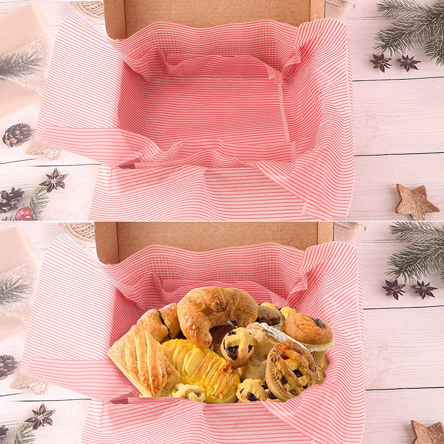 100 Sheets Wax Paper, Greaseproof Waterproof Non-Stick Wrapping Paper Bags for Food Cake Bread Burger Sandwich Fries (Wax Paper-Stripe)