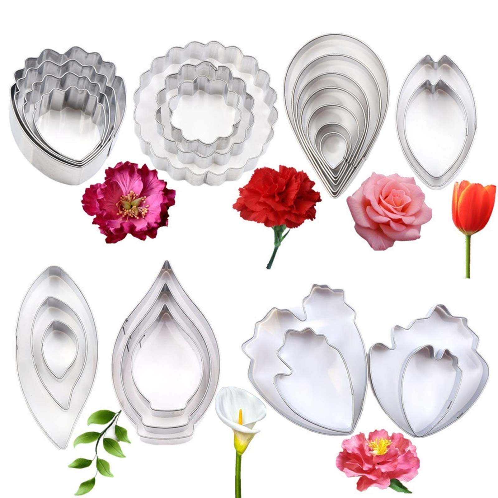 7set Stainless Steel Gum Paste Fower Cutter Set Fondant Flower Leaves Cutter Sugarcraft Cookie Cutter DIY Making Tools for Cake decorating Making Tools for Cake decorating