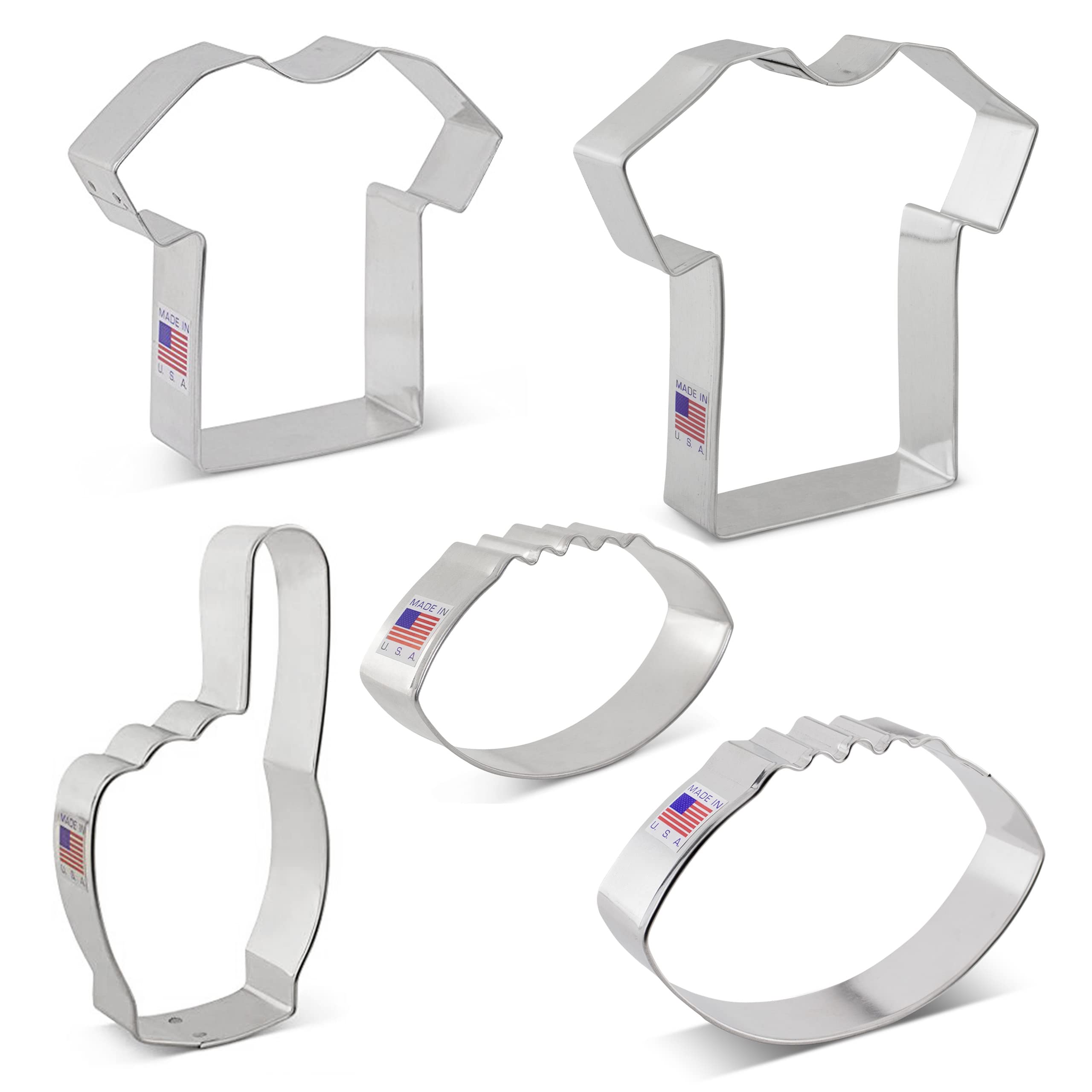 Football Cookie Cutters 5-Pc. Set Made in the USA by Ann Clark, Fan Hand, Large Football, Small Football, Large T-shirt/Jersey, Small T-shirt/Jersey