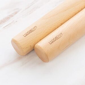 Luxdecor Wooden Rolling Pin for Baking Dowel Small Pizza Dough Roller Mini Kids 13 Inch by 1.24 Inch Non Stick Beech Wood Natural