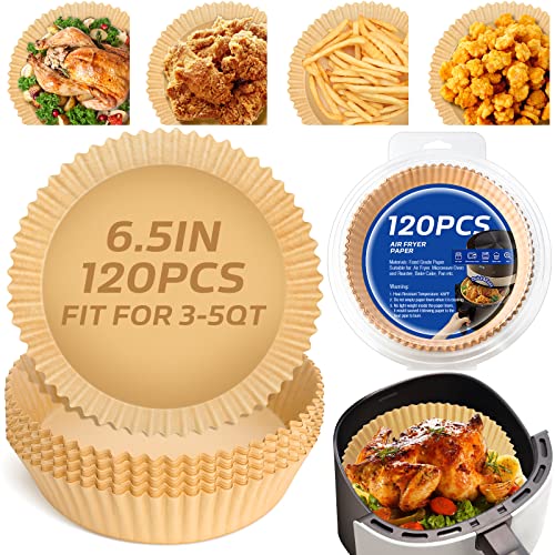 Woltechz 120 Pcs Air Fryer Liners, Air Fryer Disposable Paper liner, Parchment Paper Non-Stick, Oil-proof, Water-proof, Food Grade for Baking, Grilling, Cooking