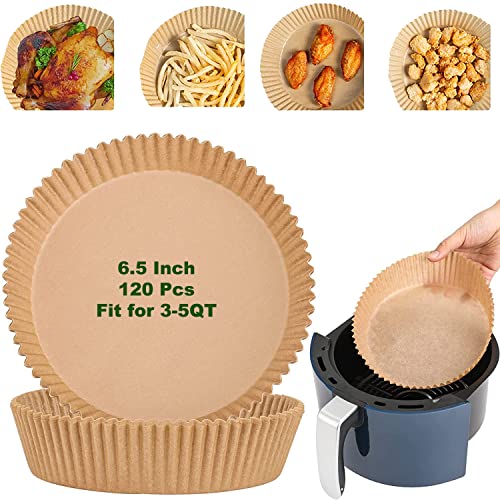 Woltechz 120 Pcs Air Fryer Liners, Air Fryer Disposable Paper liner, Parchment Paper Non-Stick, Oil-proof, Water-proof, Food Grade for Baking, Grilling, Cooking