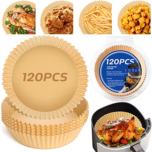 Woltechz 120 Pcs Air Fryer Liners, Air Fryer Disposable Paper liner, Parchment Paper Non-Stick, Oil-proof, Water-proof, Food Grade for Baking, Grilling, Cooking