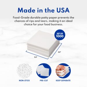 New Star Foodservice 1029048 Non-Stick Wax Patty Paper, 5.5" x 5.5", Set of 1000, Made in USA