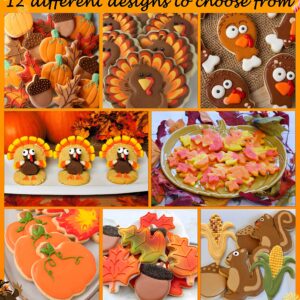 12PCS Large Fall Thanksgiving Cookie Cutter Set - Turkey,Pumpkin,Maple/Oak/Teardrop Leaf,Squirrel, Acorn,Corn,and Turkey Leg