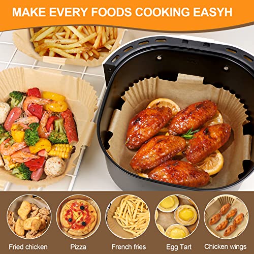 FHCXEWH Air Fryer Disposable Paper Liner 100PCS, ( 5 to 8 QT ), Oil-proof Filter, Non-stick Parchment, Liners for, Baking, Picnic, Microwave, Roasting and Cooking, 7.9*7.9*1.77, Nature