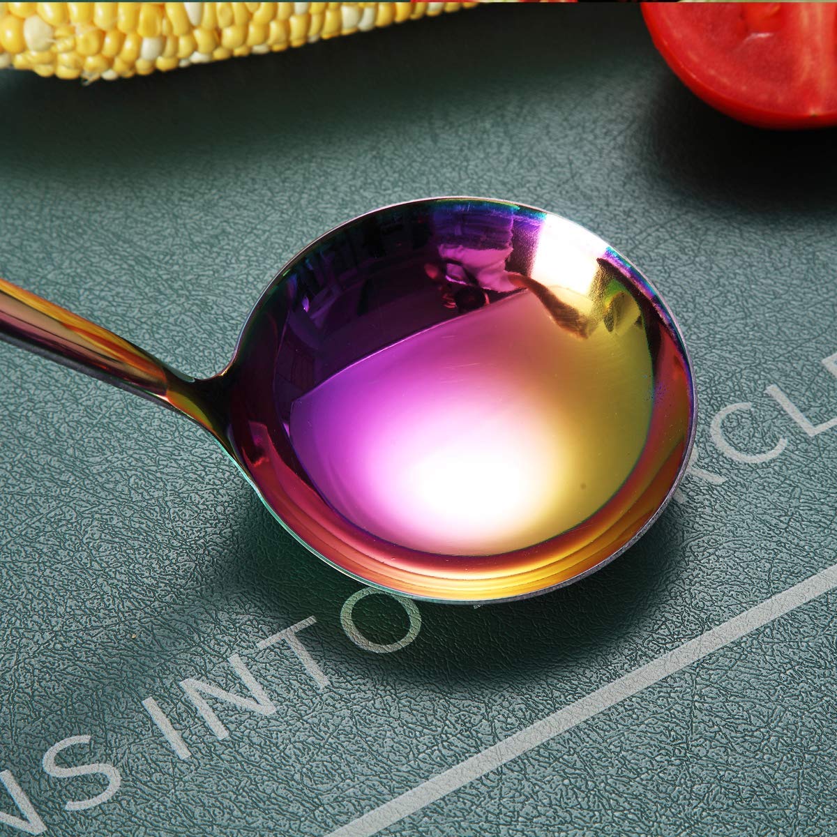 HOMQUEN Ladle, Stainless Steel Kitchen Ladle with Titainium Rainbow Plating, Soup Ladle, Cooking Ladle, Metal Soup Spoon for Cooking, Dishwasher Safe