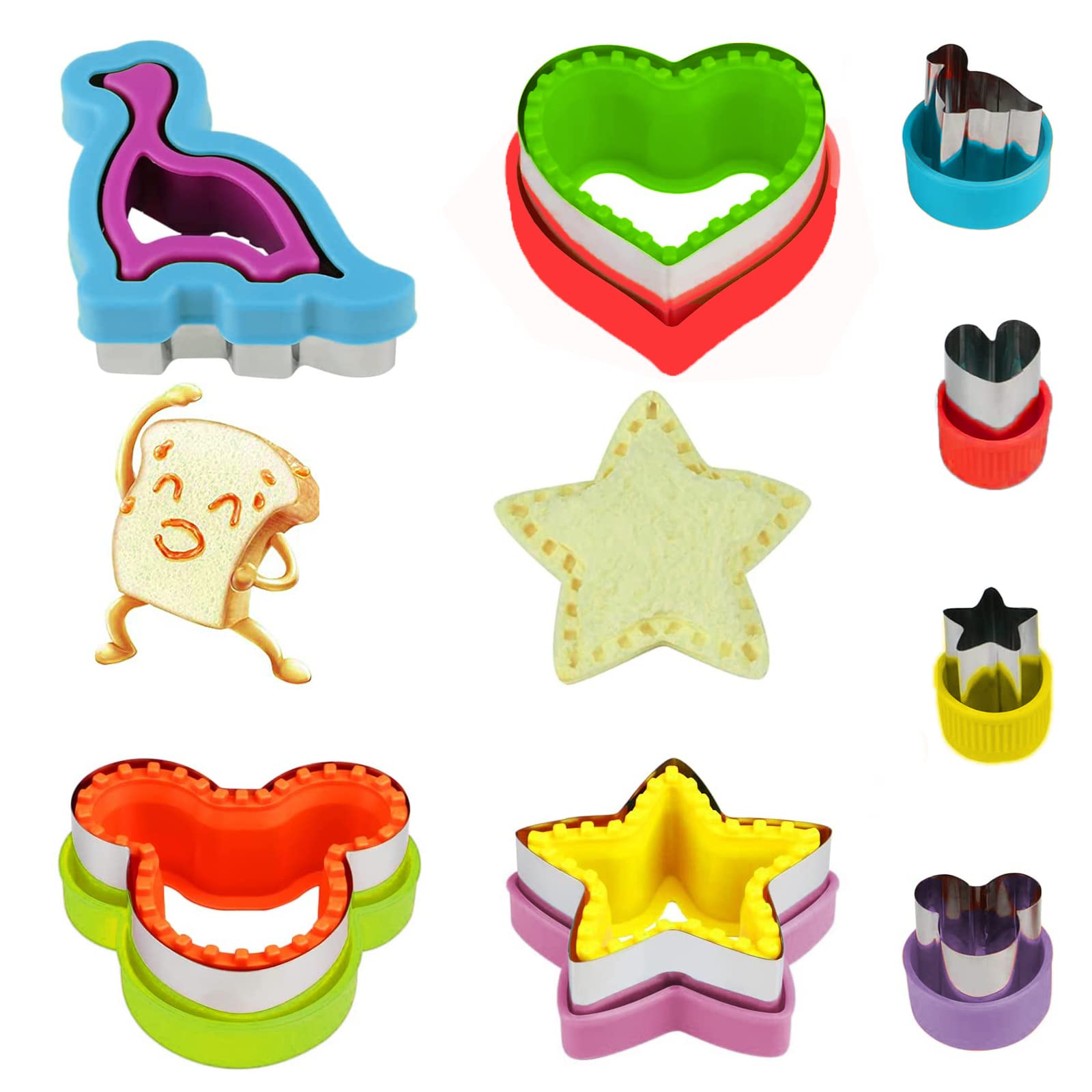 Sandwich Cutter and Sealer for Kid Set - DIY Uncrustables Decruster Sandwich Maker 8 Pcs – Fruit Vegetable Cookie Cutter Shape for Lunch Box and Bento Box (Heart, Star, Mouse, Dinosaur)