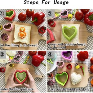 Sandwich Cutter and Sealer for Kid Set - DIY Uncrustables Decruster Sandwich Maker 8 Pcs – Fruit Vegetable Cookie Cutter Shape for Lunch Box and Bento Box (Heart, Star, Mouse, Dinosaur)