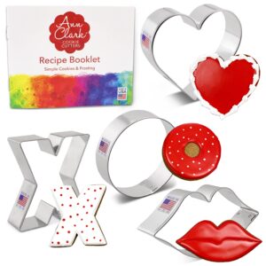 valentines cookie cutters 4-pc. set made in the usa by ann clark, lips, heart, x, and o