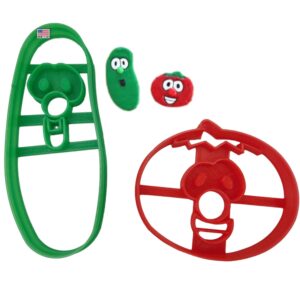 bob and larry cookie cutters. inspired by/compatible with veggie tales-themed bob the tomato and larry the cucumber cookie cutters (2 pack)