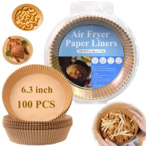 air fryer disposable paper, 100pcs parchment paper liners, non-stick cooking paper, oil resistant, 6.3inch for 3-5qt air fryer baking roasting microwave (6.3in-round)