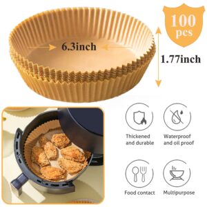 Air Fryer Disposable Paper, 100Pcs Parchment Paper Liners, Non-stick Cooking Paper, Oil Resistant, 6.3inch for 3-5Qt Air Fryer Baking Roasting Microwave (6.3IN-Round)