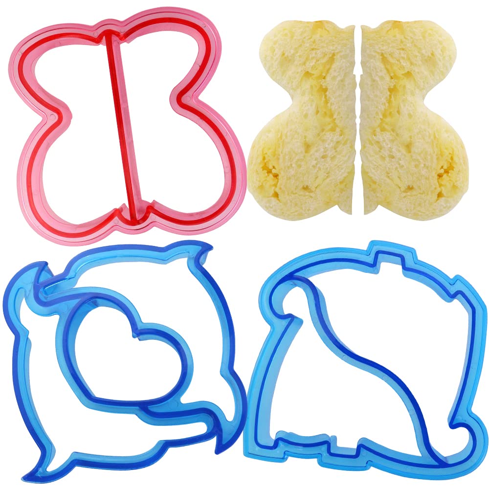 HengKe 3 Pcs Sandwich Mold Sandwich Cutter in Cute Color and Creative Shapes Sandwich Maker Crust Cutter for Kids Boys Girls DIY Lunch Bento Boxes Cookie (Dinosaur & Dolphin & Butterfly Shapes)