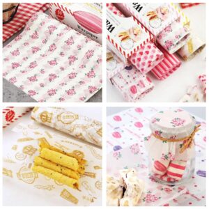 SHUILING 50pcs Wax Paper Cute Food Picnic Paper Baking Sheets Deli Waterproof Hamburger Sandwich Paper Liners Wrapping Tissue for Food Basket Liner (Floral Pattern)