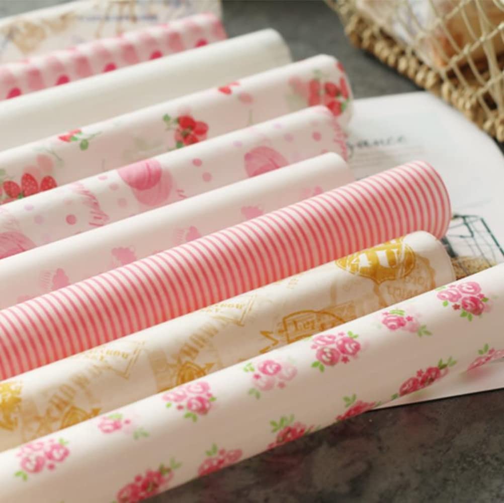 SHUILING 50pcs Wax Paper Cute Food Picnic Paper Baking Sheets Deli Waterproof Hamburger Sandwich Paper Liners Wrapping Tissue for Food Basket Liner (Floral Pattern)
