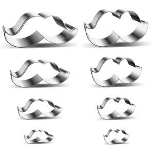mustache cookie cutter set - large 5 inch, medium 4 inch, small 3 inch, mini 2 inch - 8 pieces beard/moustache cookie cutters shapes biscuit fondant pastry candy stainless steel baking tools for men