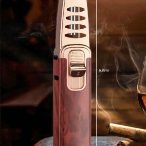 Butane Torch Lighter Refillable Windproof Cooking Lighters with Safety Lock and Adjustable Jet Flame for Candle Fireplace Kitchen Camping Grill Outdoor (Red Mahogany)