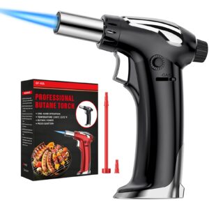 nanw butane torch, refillable kitchen blow torch lighter culinary cooking torch with adjustable flame for bbq, creme brulee, baking and cooking (butane gas not included) (black)
