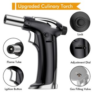 NANW Butane Torch, Refillable Kitchen Blow Torch Lighter Culinary Cooking Torch with Adjustable Flame for BBQ, Creme Brulee, Baking And Cooking (Butane Gas not Included) (Black)