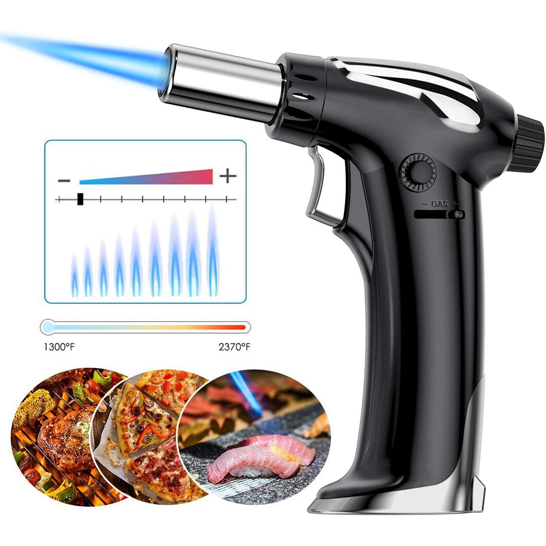 NANW Butane Torch, Refillable Kitchen Blow Torch Lighter Culinary Cooking Torch with Adjustable Flame for BBQ, Creme Brulee, Baking And Cooking (Butane Gas not Included) (Black)