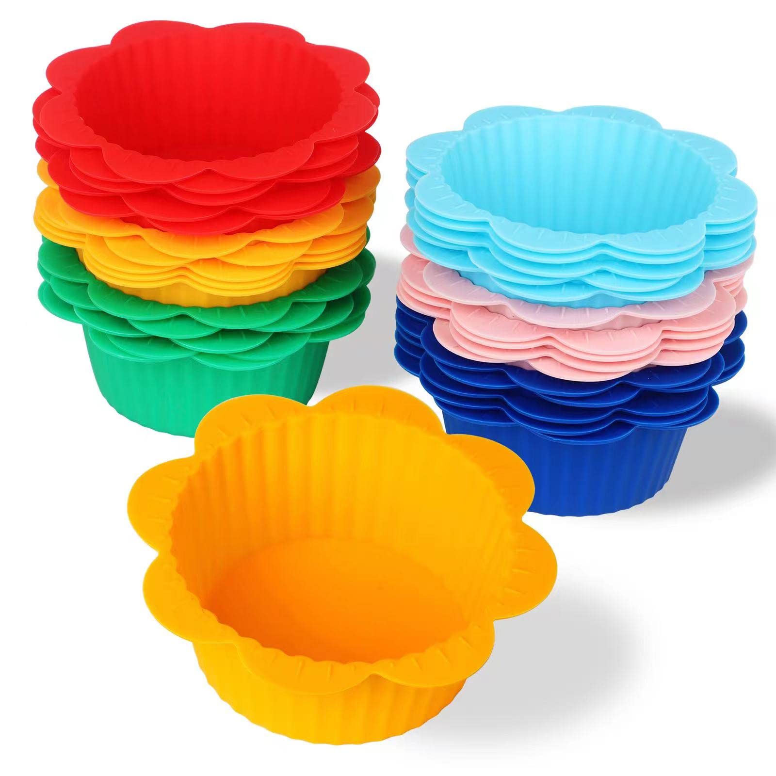 30Pack Silicone Baking Cups with Taps for Cupcake, Reusable Non-Stick Muffin Liners for Steel Muffin Pan