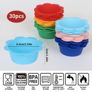 30Pack Silicone Baking Cups with Taps for Cupcake, Reusable Non-Stick Muffin Liners for Steel Muffin Pan