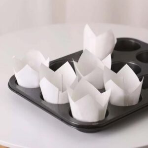 Tulip Cupcake Liners, halp·ssfm 200Pcs Muffin Baking Liners Holders Premium Baking Cups Cupcake Wrappers Christmas Cupcake Liners for Halloween Wedding Birthday Valentine Party（White）