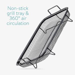 Navaris Air Fry Oven Tray - Grill Rack for Oil Free Frying - Roasting Chips Nuggets Meat Fish - Air Fryer Oven Basket for Vegetables - Non-Stick Frying Grill Basket - Black