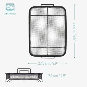 Navaris Air Fry Oven Tray - Grill Rack for Oil Free Frying - Roasting Chips Nuggets Meat Fish - Air Fryer Oven Basket for Vegetables - Non-Stick Frying Grill Basket - Black