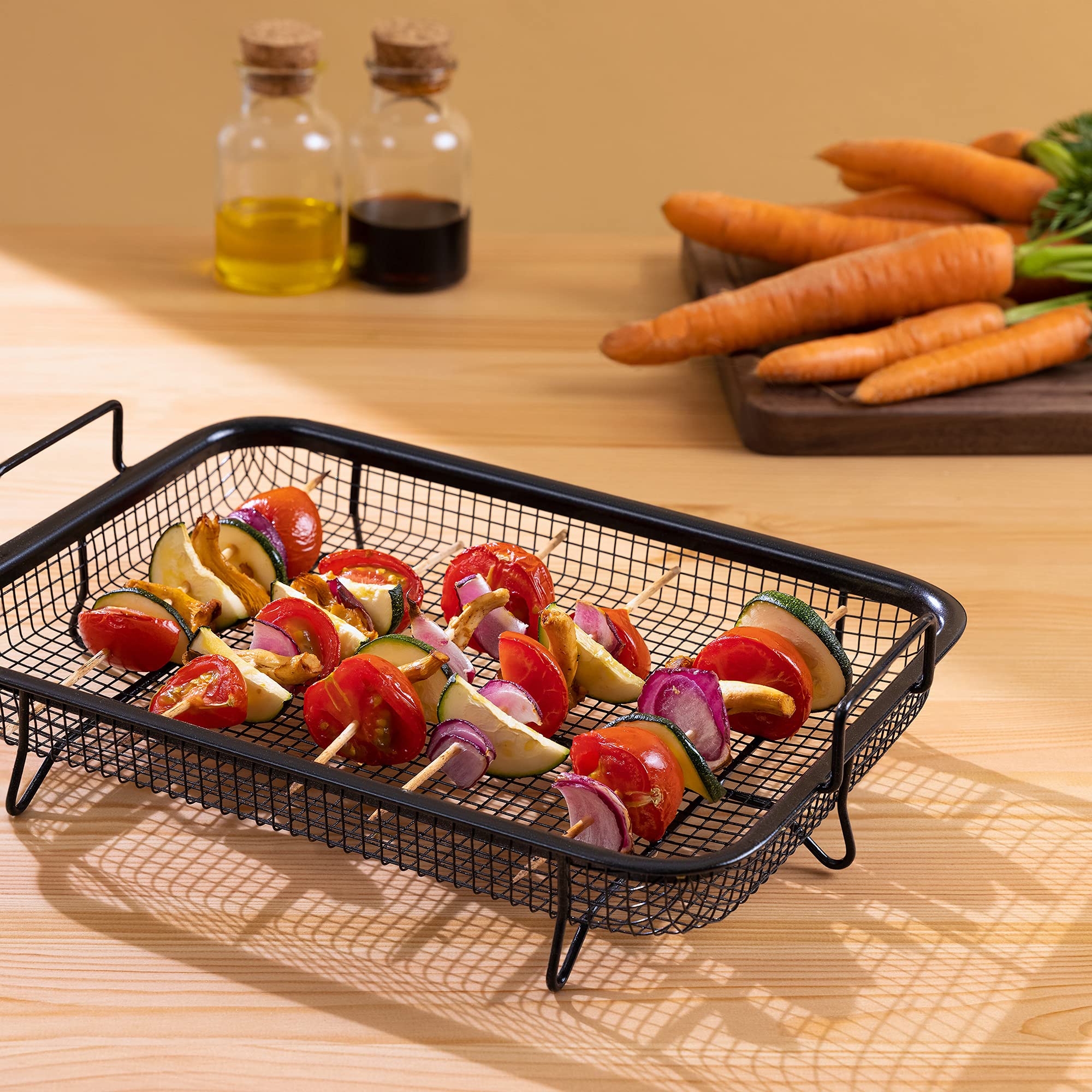 Navaris Air Fry Oven Tray - Grill Rack for Oil Free Frying - Roasting Chips Nuggets Meat Fish - Air Fryer Oven Basket for Vegetables - Non-Stick Frying Grill Basket - Black