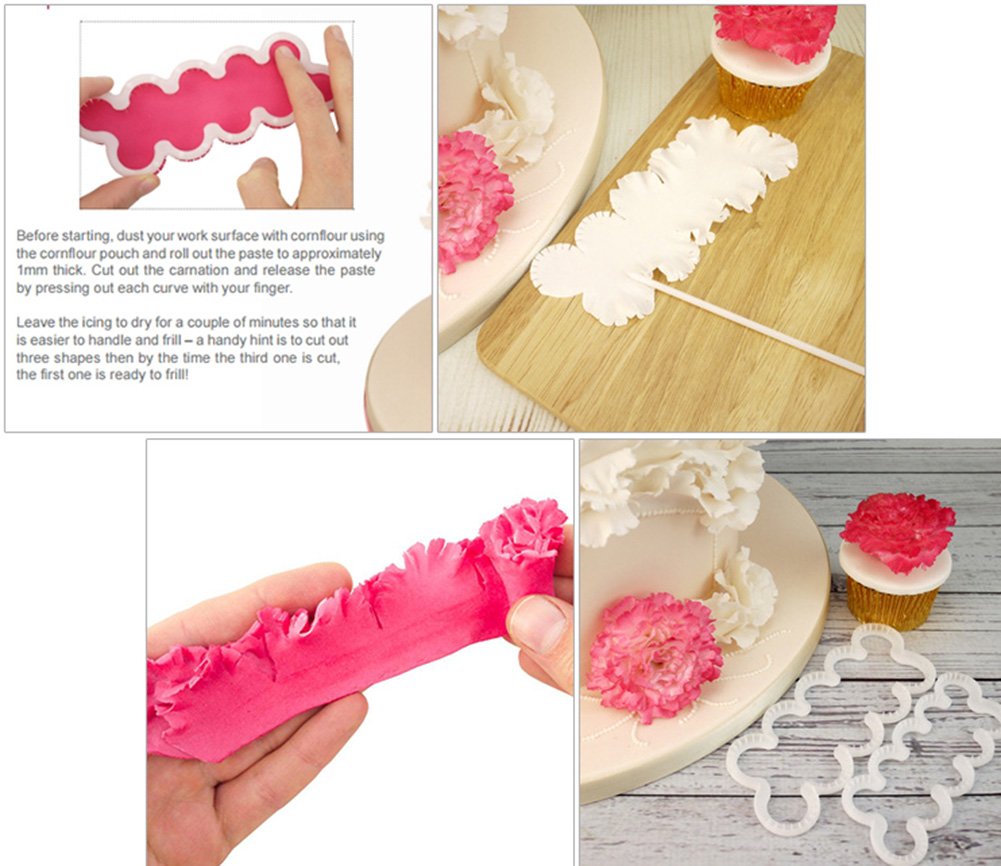 KALAIEN 3 pcs The Easiest Carnation Ever Cutter Flower Cake Cookie Sugarcraft Fondant Decorating Plunger Cutters Mold