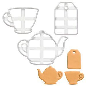 Set of 3 Tea Party cookie cutters (Designs: Teapot, Teacup and Tea Bag), 3 pieces, Ideal for DIY high tea party - Bakerlogy