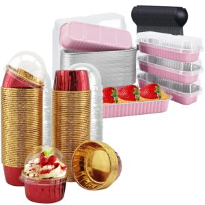 100pack mini cupcake liners with dome lids and 50pack disposable baking cups with lids