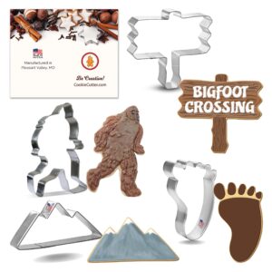 bigfoot cookie cutter set, bigfoot, wooden sign, mountains, foot, foose, usa 4 piece