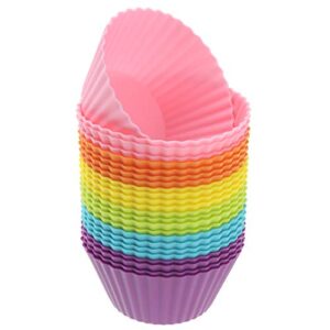 freshware silicone baking cups [24-pack] reusable cupcake liners non-stick muffin cups cake molds cupcake holder in 6 rainbow colors, standard round